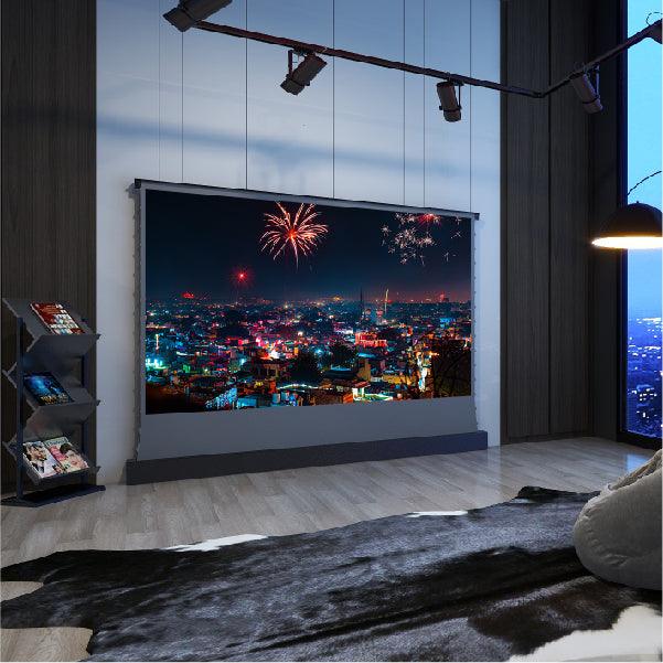 VIVIDSTORM S 3D ALR Motorized Tension Floor Rising 3D Obsidian Long Throw ALR(high gain) Projector screen