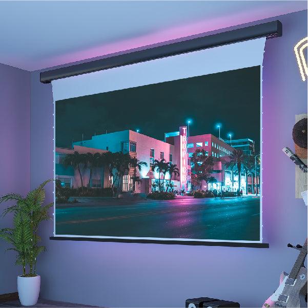 VIVIDSTORM White Cinema Perforated Slimline Motorized Tension Projector screen