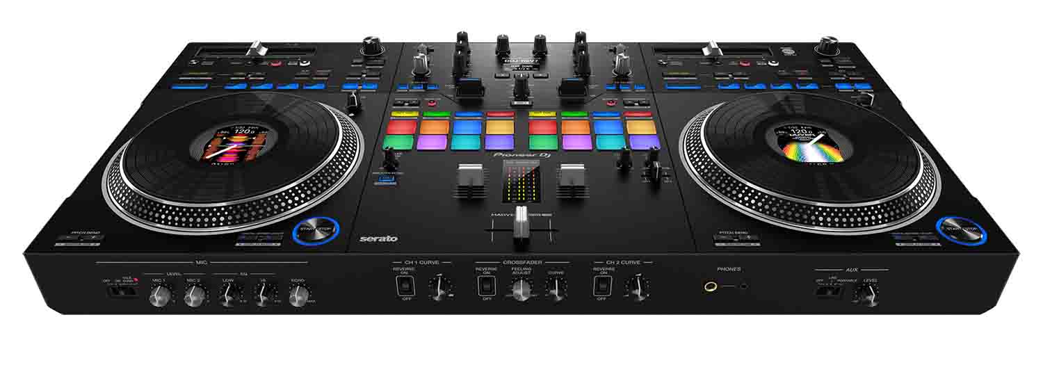 Pioneer DDJ-REV7 DJ Controller Package with Active Speaker, Stands and Cables