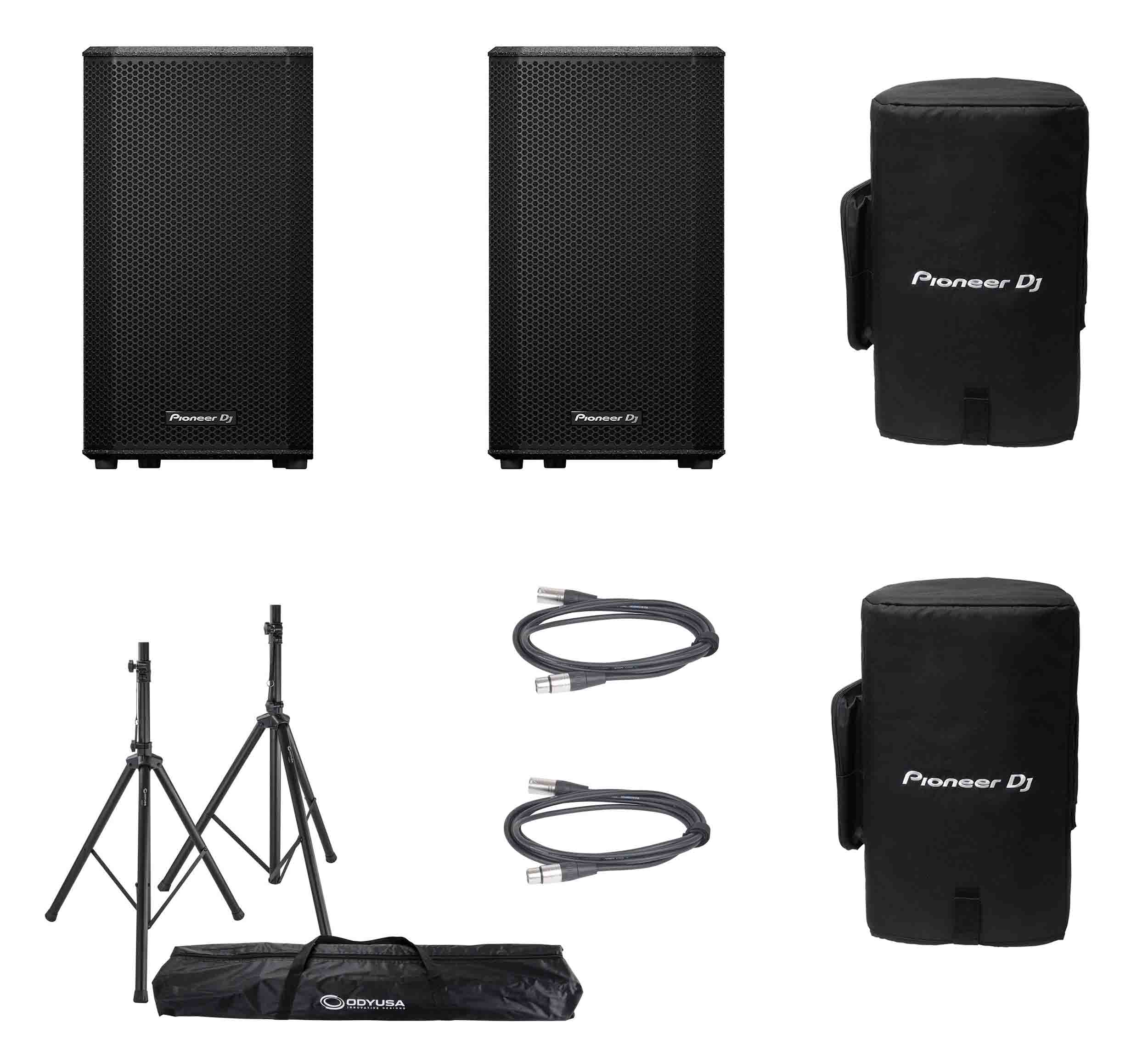 Pioneer Dj XPRS102, 10" Active Loudspeaker DJ Package with Speaker Covers, Stands and Cables