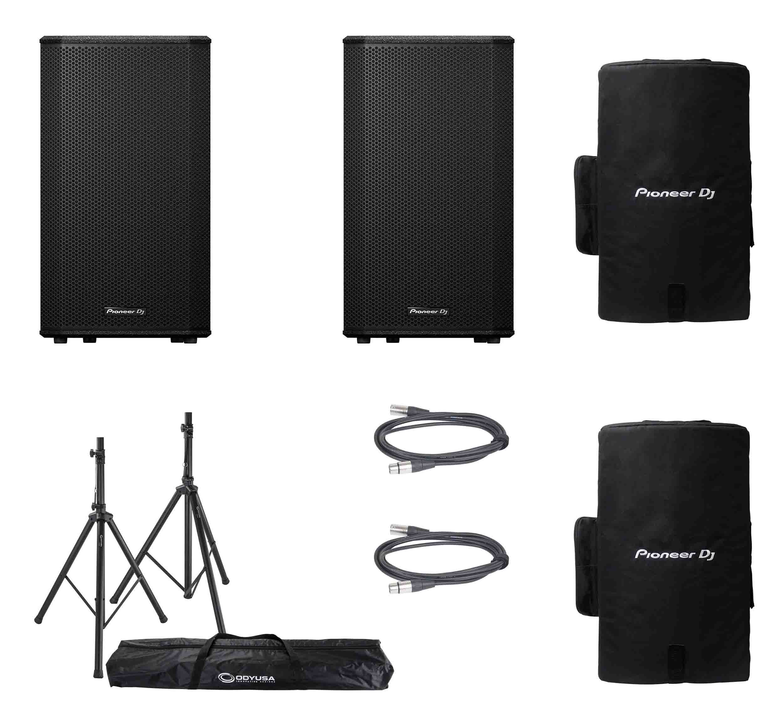 Pioneer Dj XPRS122, 12" Active Loudspeaker DJ Package with Speaker Covers, Stands and Cables