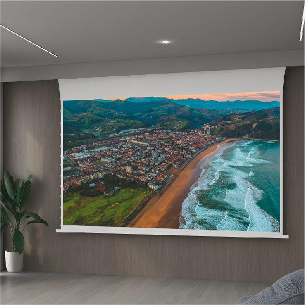 VIVIDSTORM White Cinema Perforated Slimline Motorized Tension Projector screen