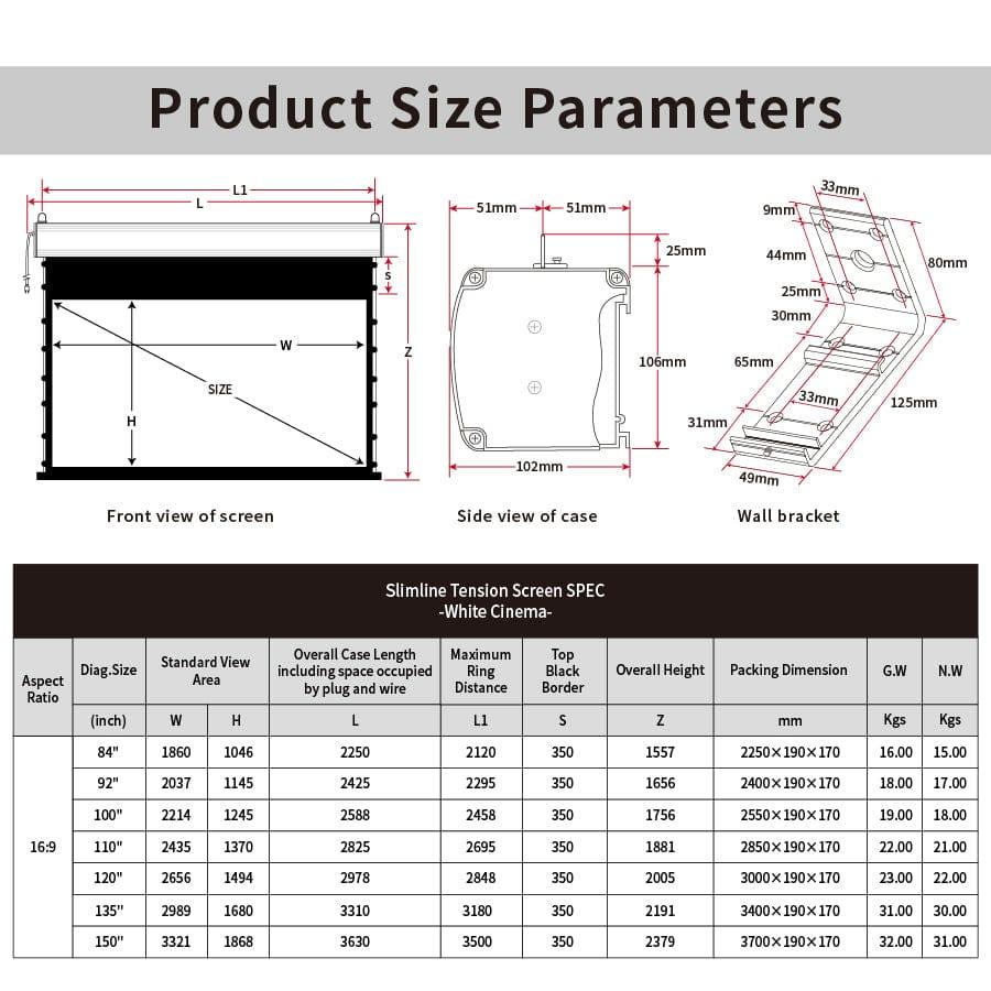 VIVIDSTORM White Cinema Slimline Motorized Tension Projector screen