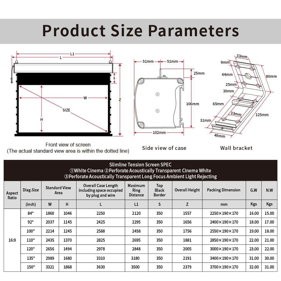 VIVIDSTORM White Cinema Perforated Slimline Motorized Tension Projector screen